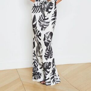 L'AGENCE Zeta Black & White Palm Leaves Print Skirt Small Maxi